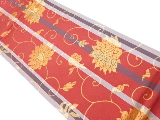 JAPANESE FUKURO OBI / WOVEN STRIPE & FLOWER ARABESQUE